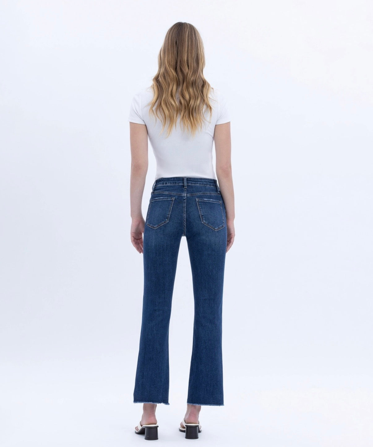 High Rise Raw Hem Kick Flare Jeans w/ Tummy Control