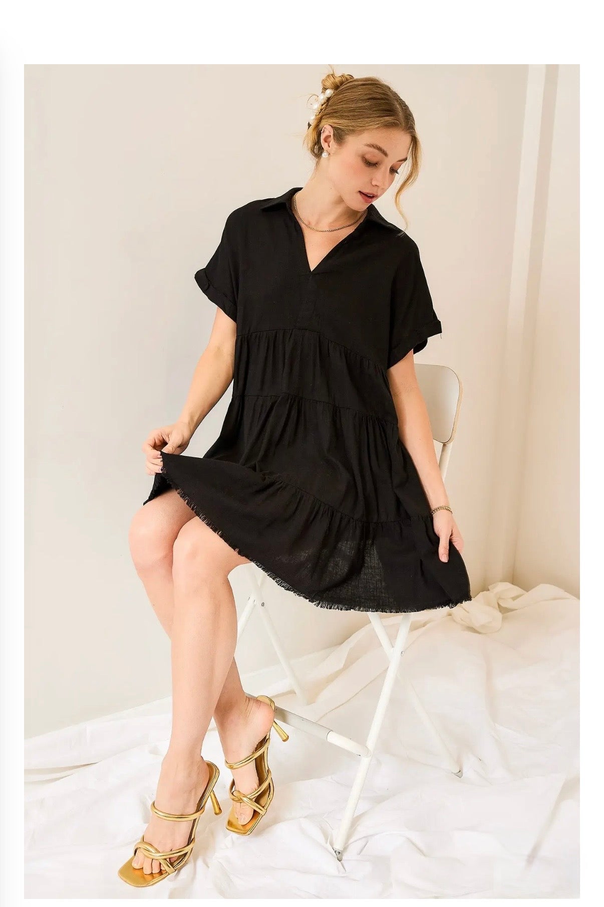 Linen Blend Tiered Babydoll Dress