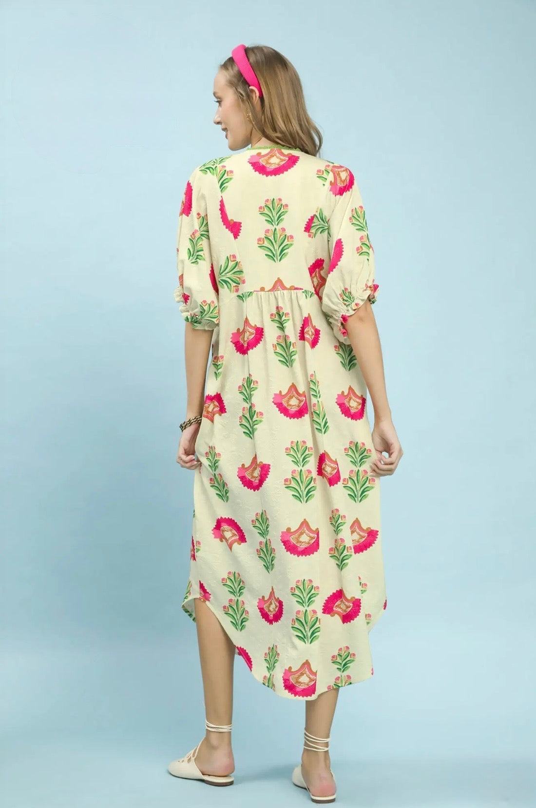 Abstract Print V-Neck Midi Dress