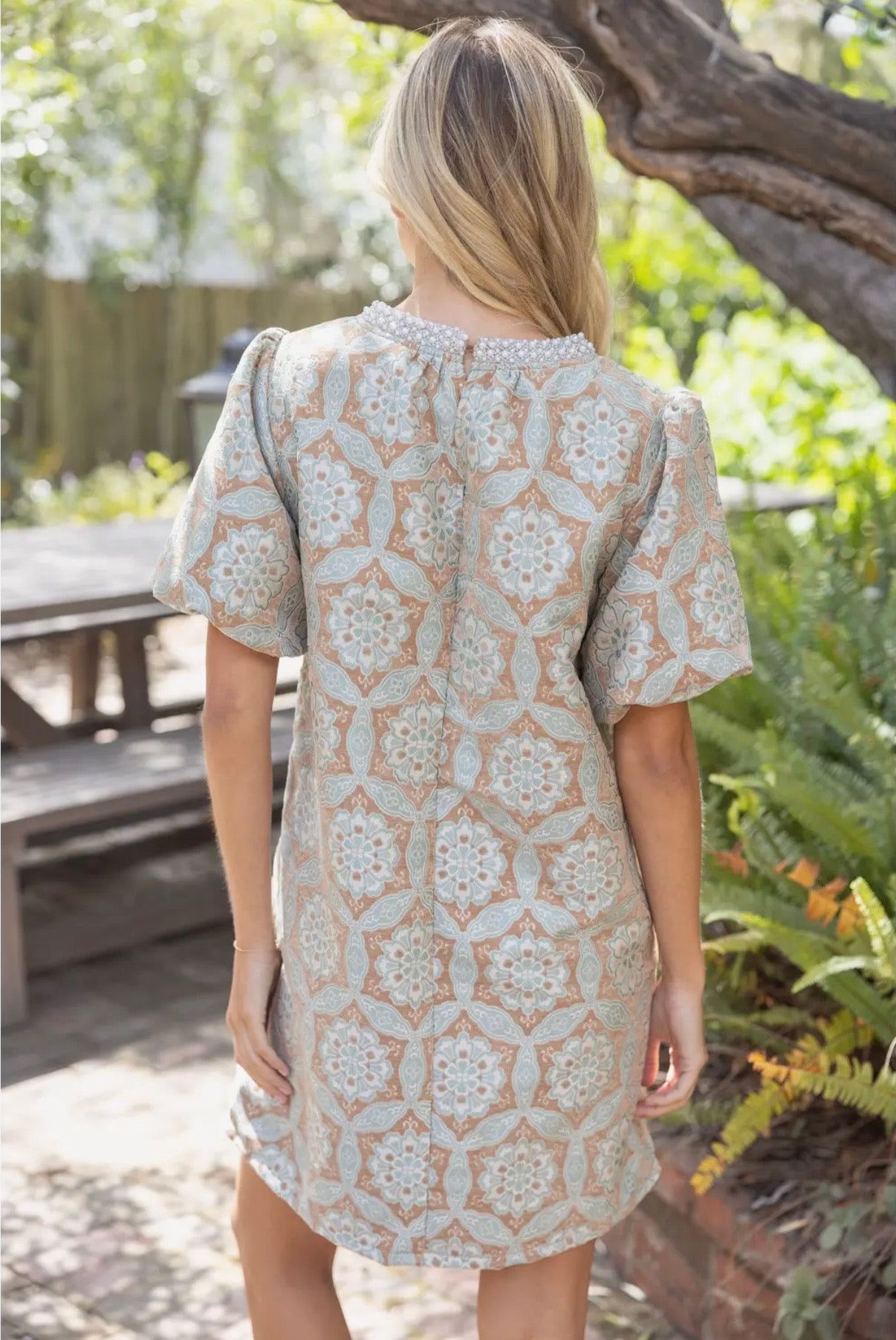 Beaded Velvet Jacquard Dress