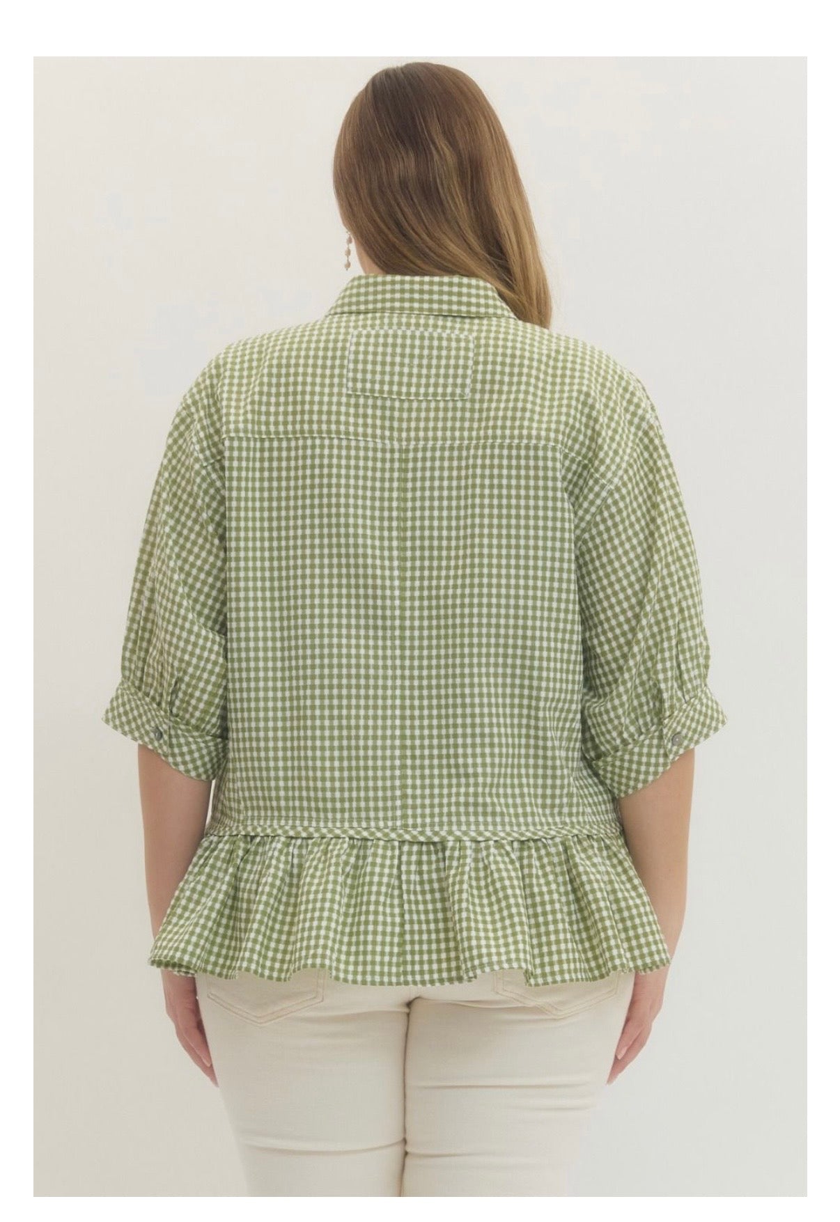 Gingham Check Button-Down Top Curvy