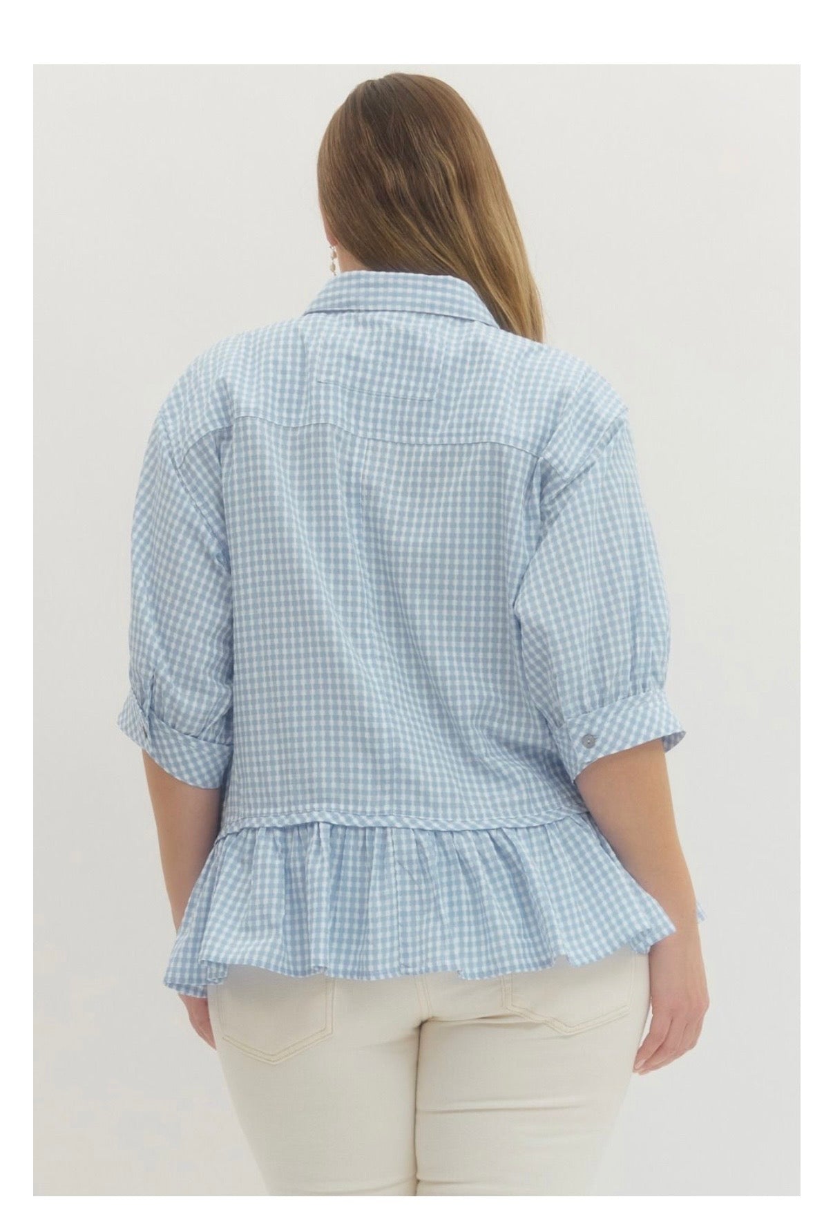 Gingham Check Button-Down Top Curvy