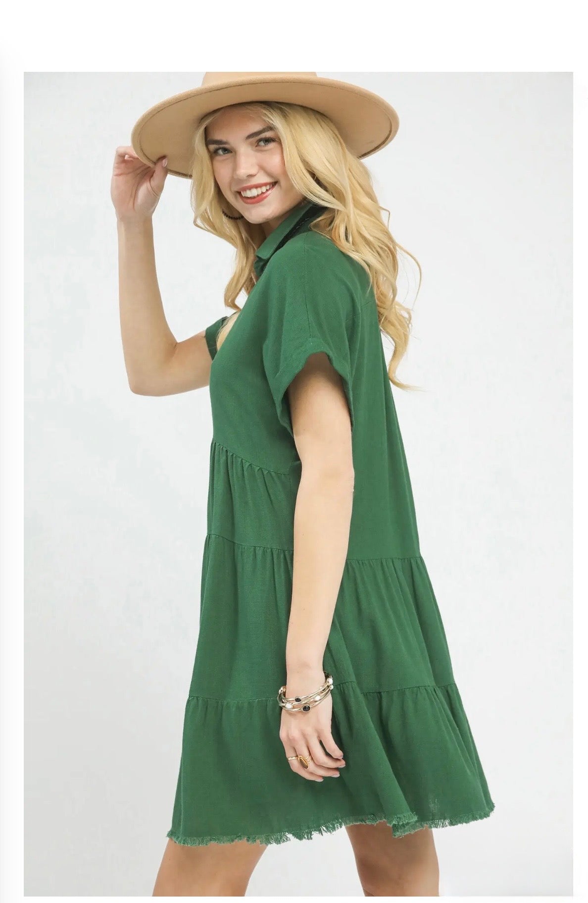 Linen Blend Tiered Babydoll Dress