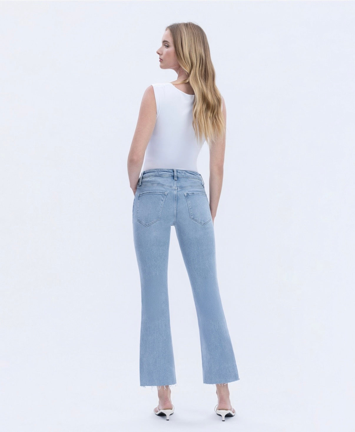 High Rise Raw Hem Kick Flare Jeans