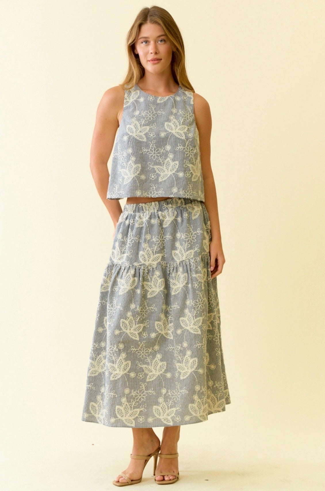 Embroidered Midi Skirt (Set)