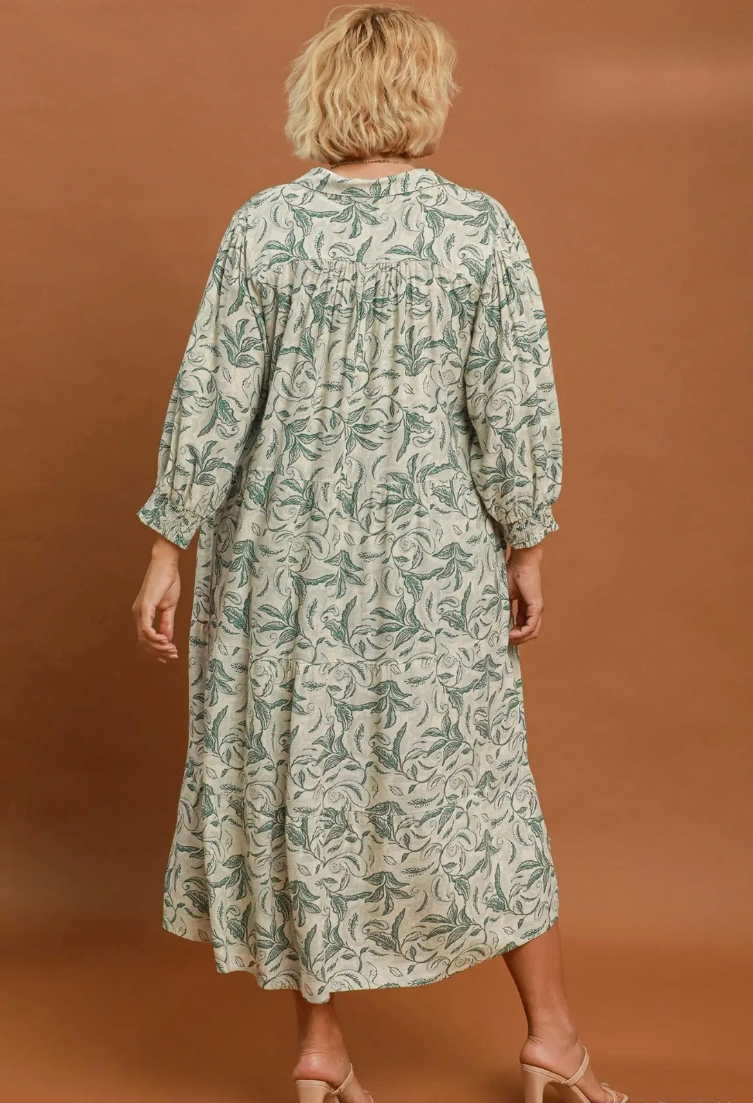 Linen Botanical Tiered Midi Curvy
