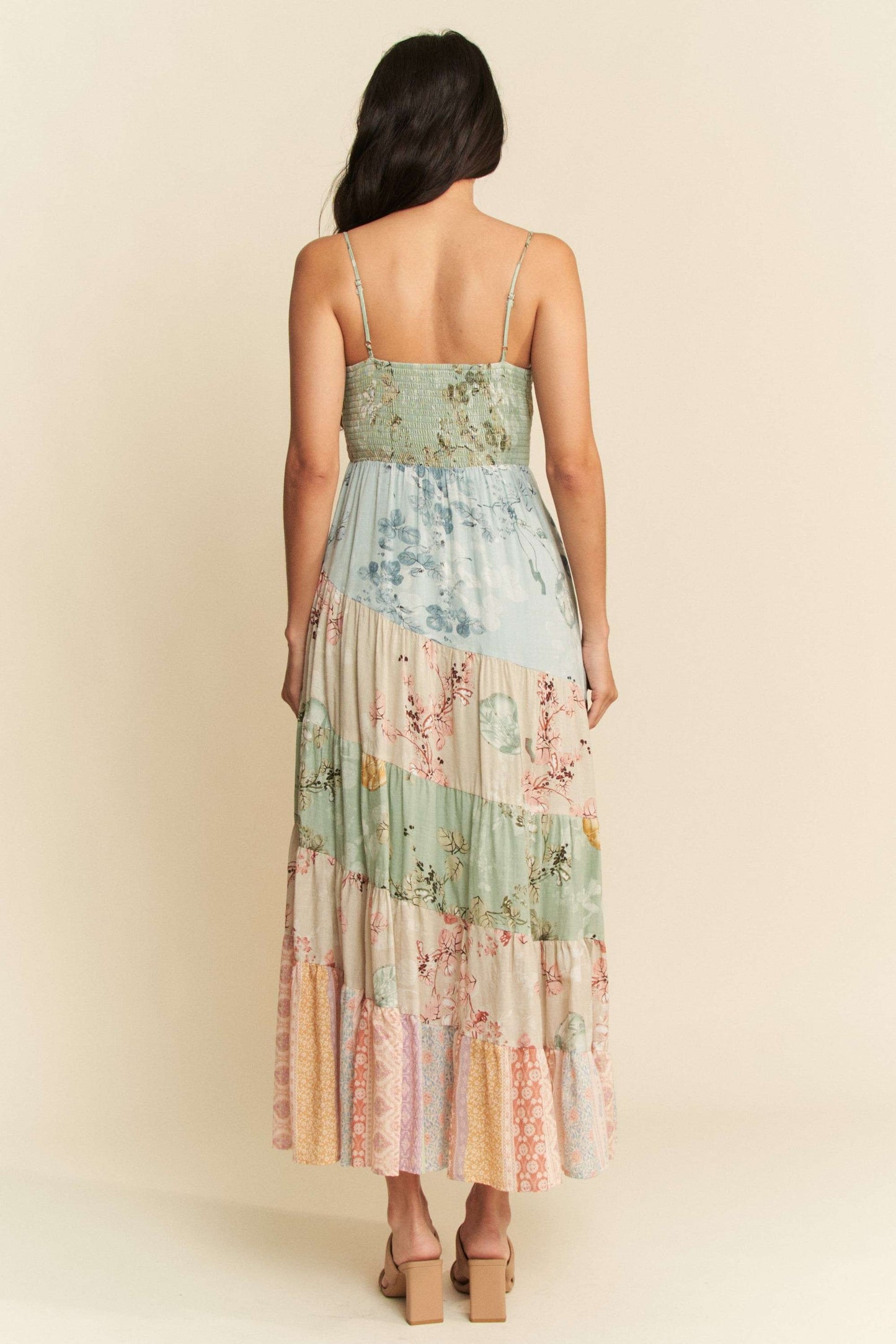 Floral Mix Print Smocked Tiered Maxi Dress