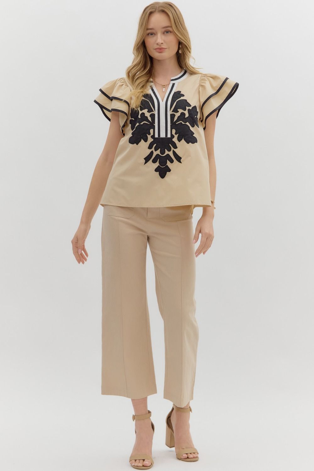 Taupe Flutter Sleeve Top