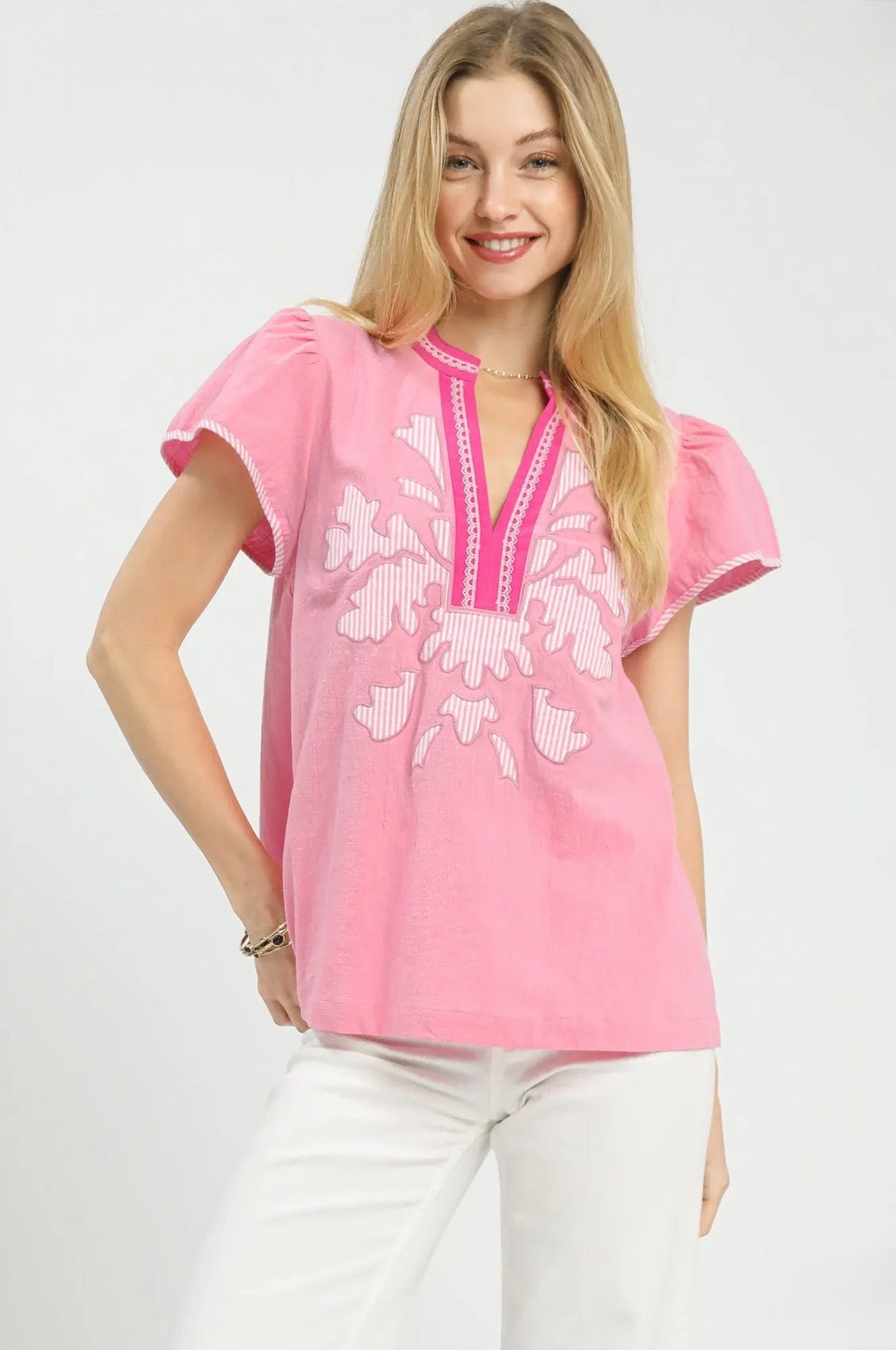 Abstract Split Neck Top