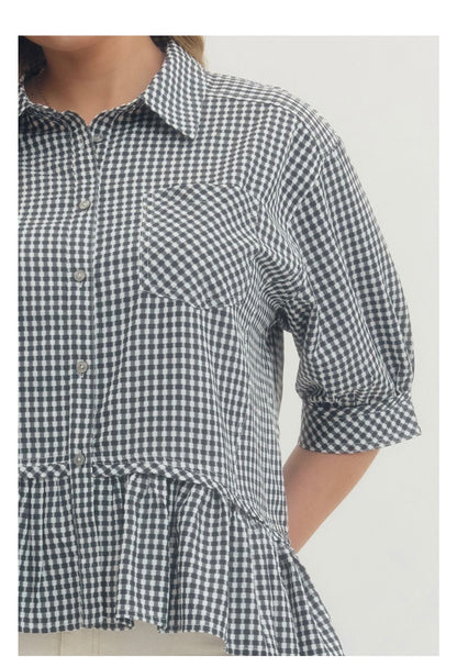 Gingham Check Button-Down Top Curvy