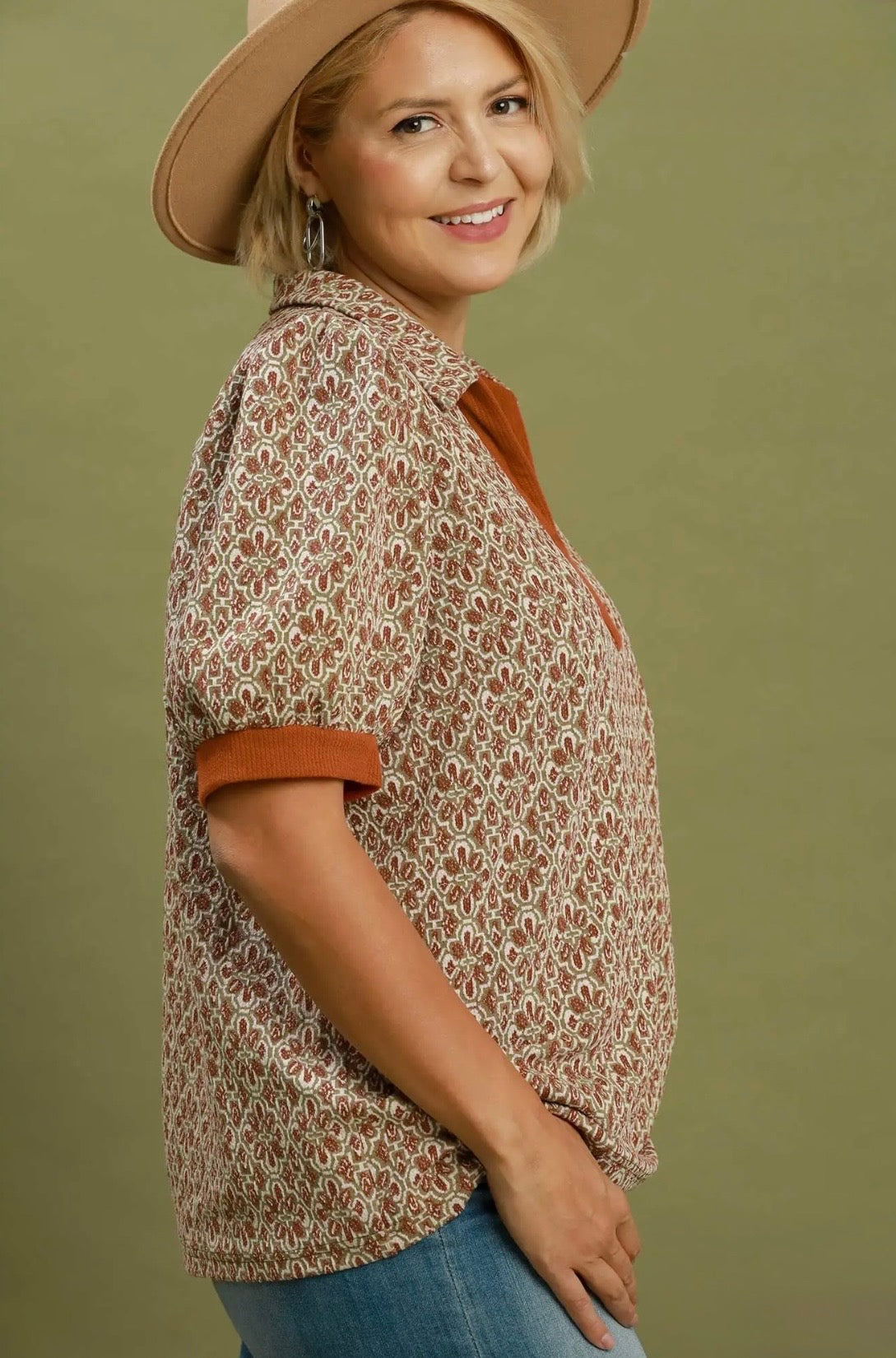 Collared Puff Sleeve Top Curvy
