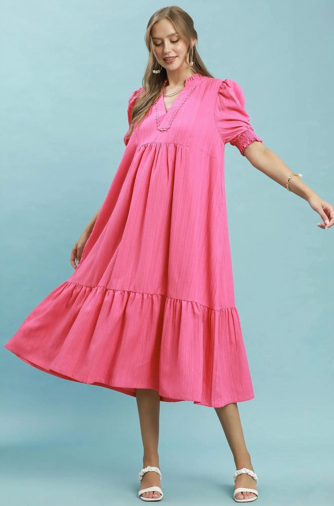 Puff Sleeve Midi Dress