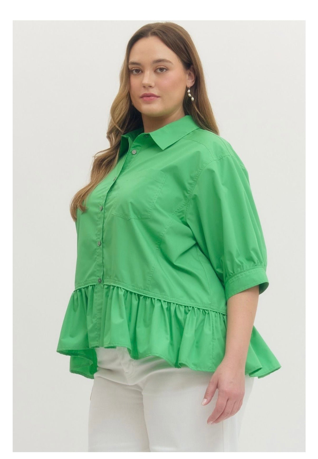 Solid Button-Down Top Curvy