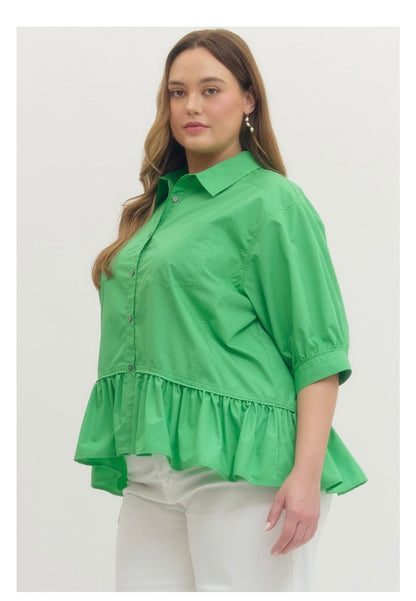 Solid Button-Down Top Curvy