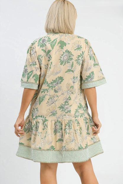 Botanical Print V-Neck Dress Curvy