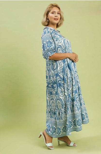 Border Print Midi Dress Curvy