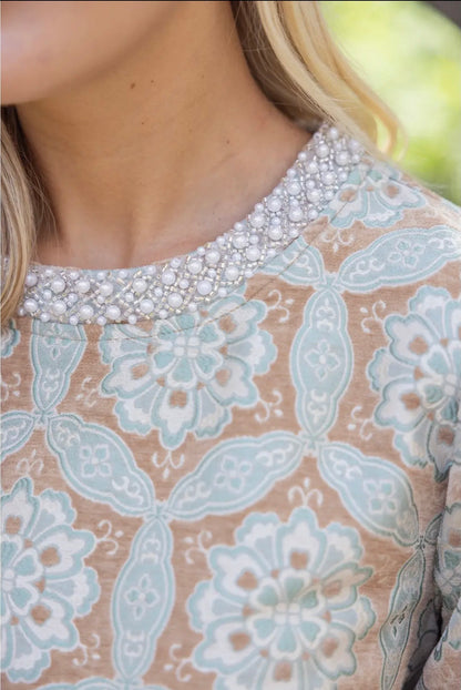 Beaded Velvet Jacquard Dress