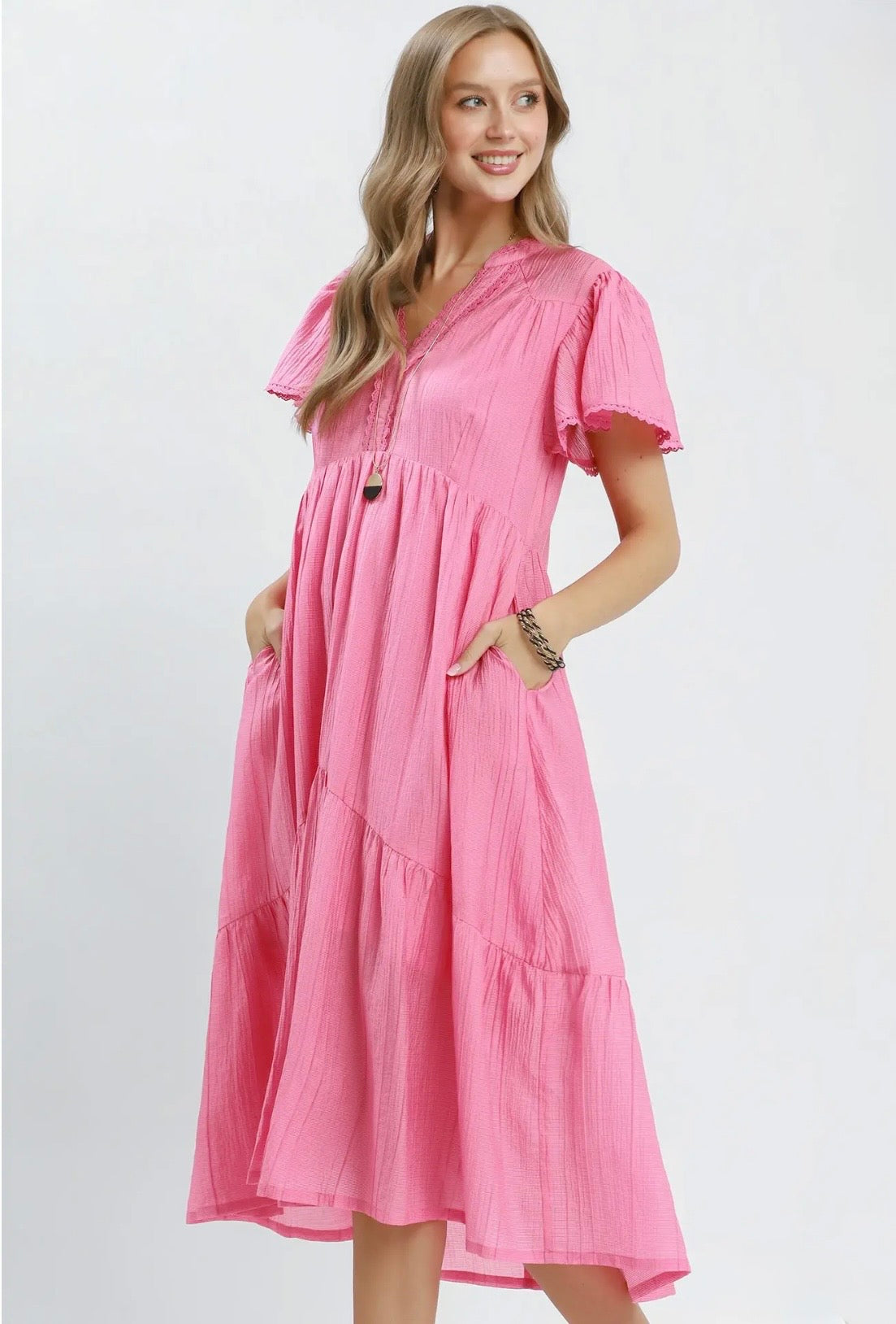 Textured Tiered Midi Dress