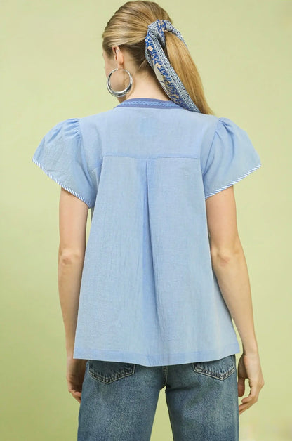 Abstract Split Neck Top