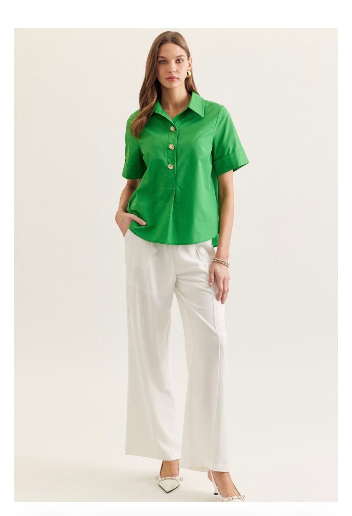 Solid Top Featuring Gold Buttons Curvy