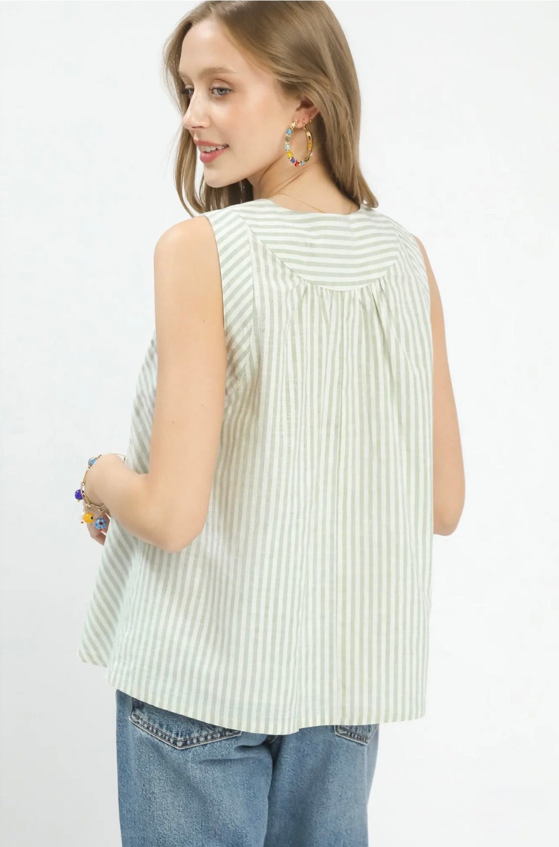 Mixed Stripe V-Neck Top