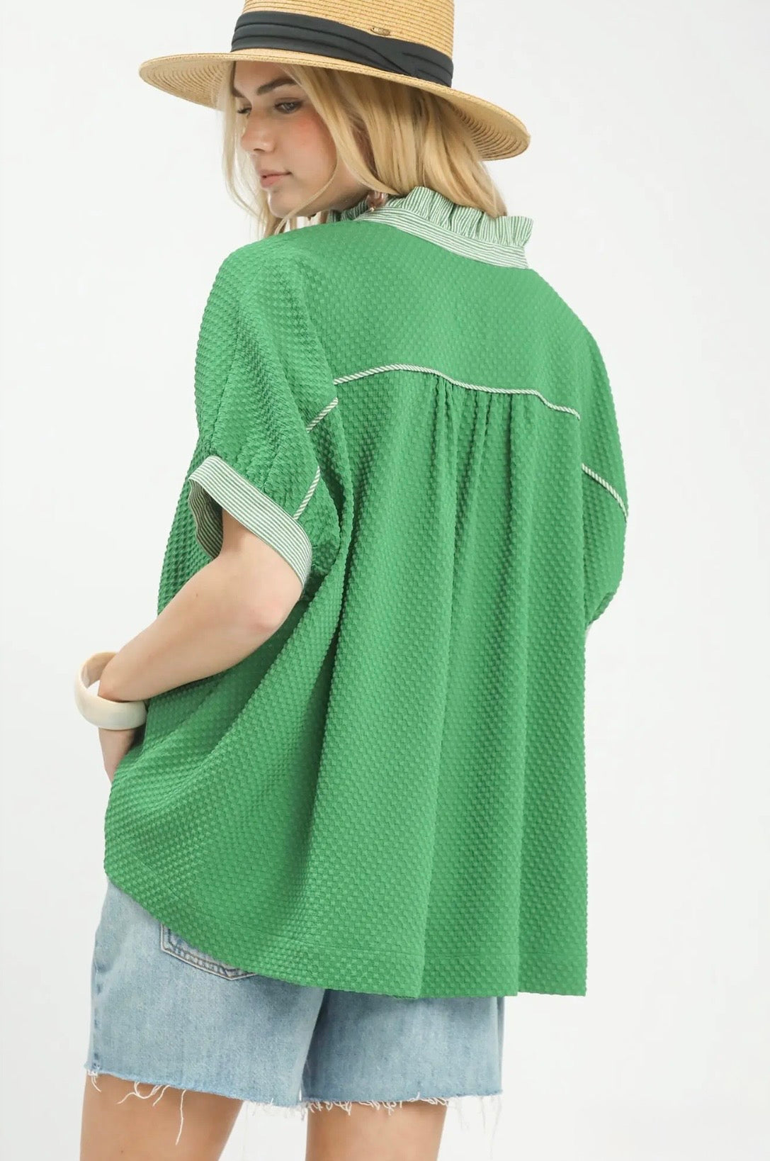 Textured Jacquard Button-Down Top