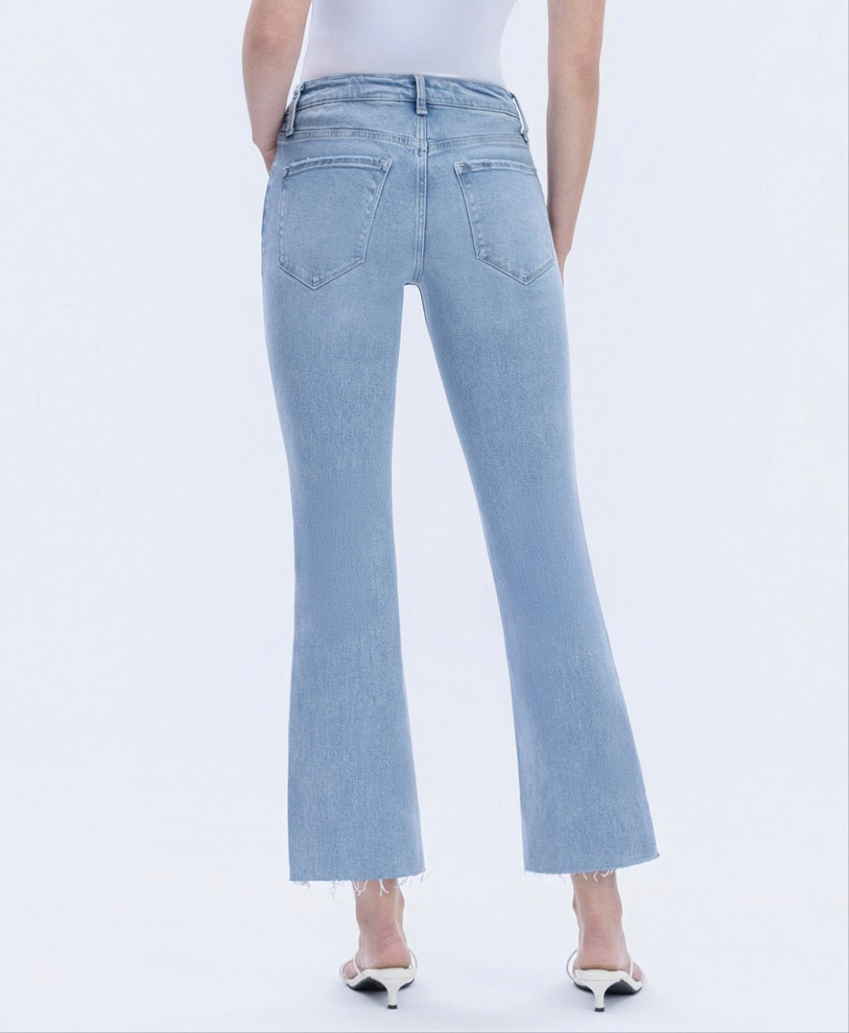 High Rise Raw Hem Kick Flare Jeans