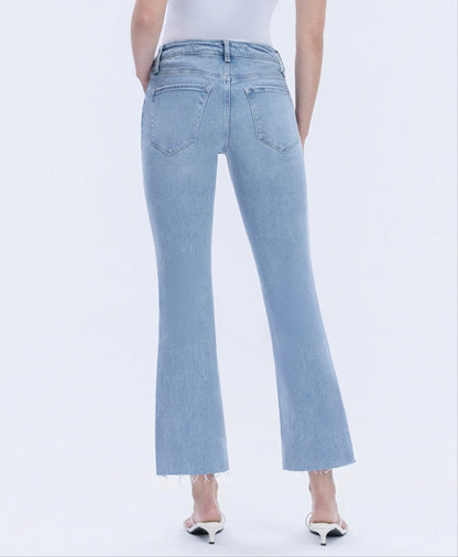 High Rise Raw Hem Kick Flare Jeans