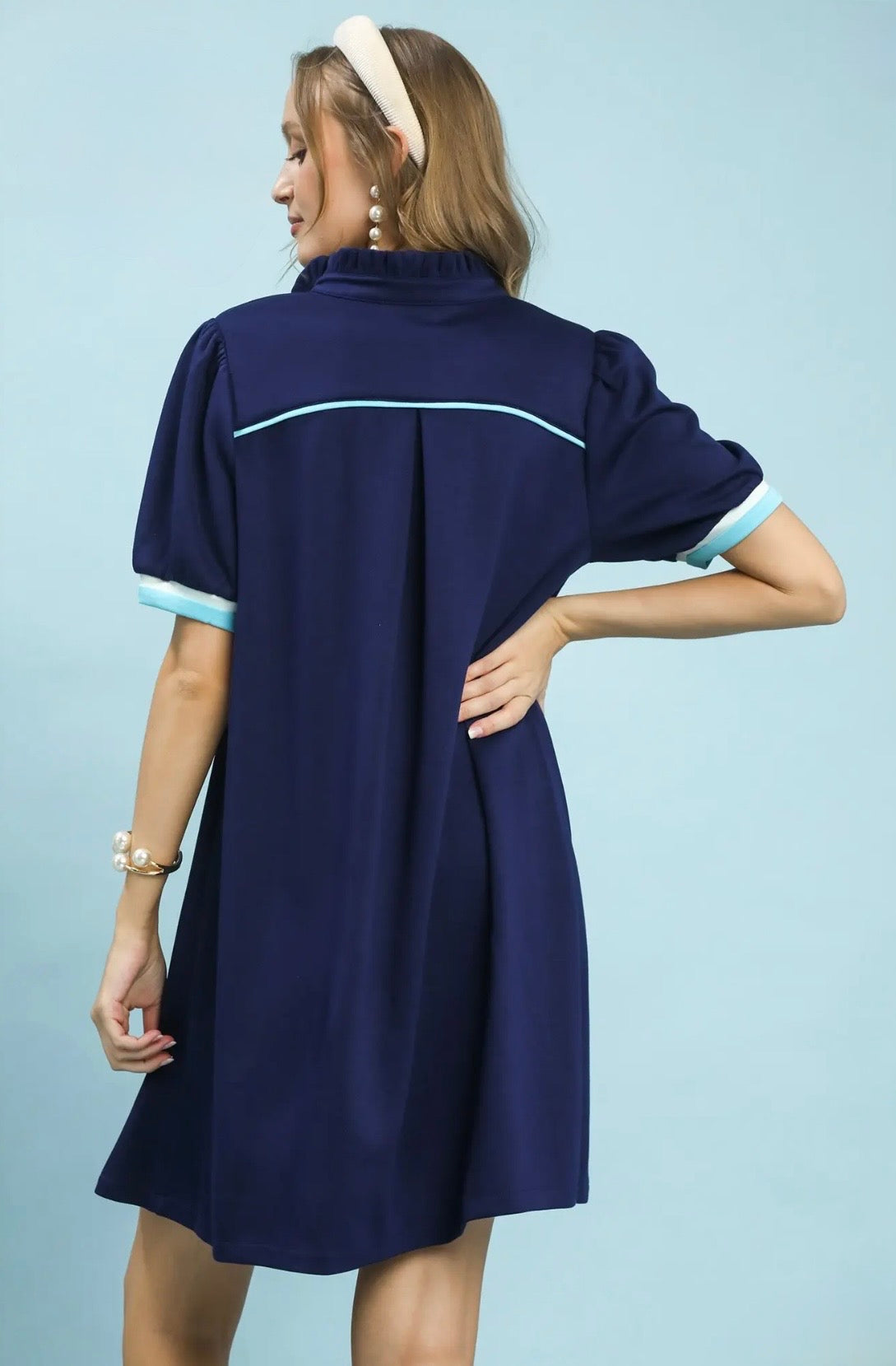 Contrast Trim Polo Knit Dress