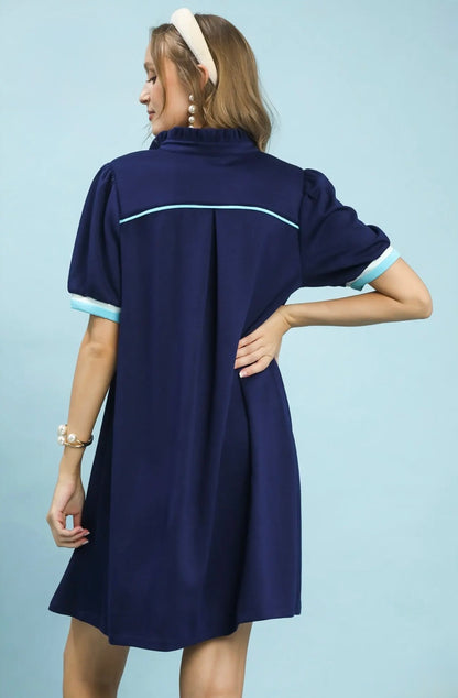 Contrast Trim Polo Knit Dress