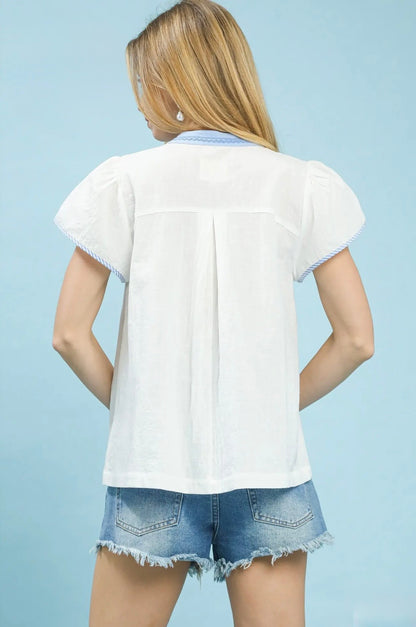 Abstract Split Neck Top