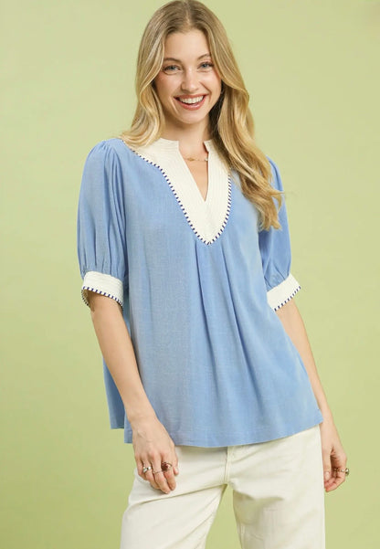 Linen Contrast Top