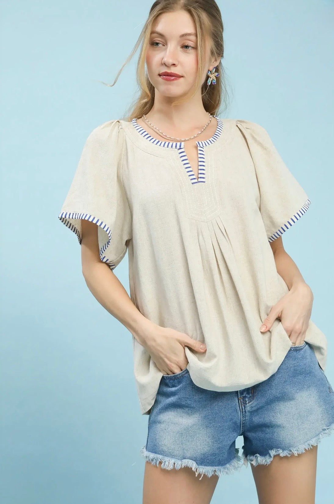 Contrast Trim Babydoll Top