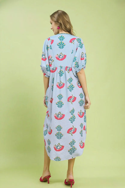 Abstract Print V-Neck Midi Dress