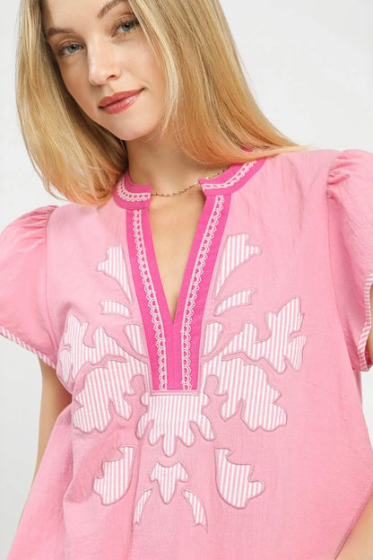 Abstract Split Neck Top