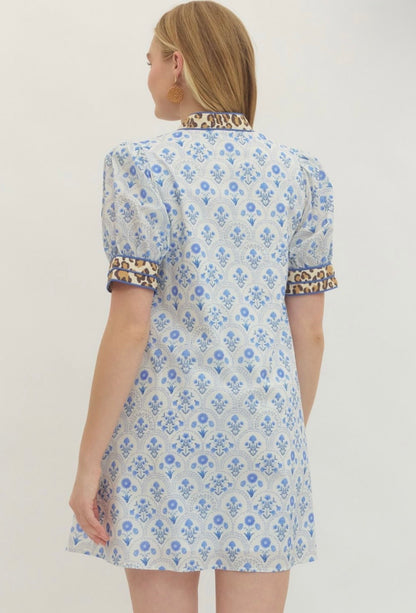 Cheetah Trim Mini Dress