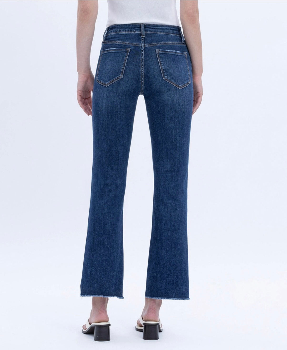 High Rise Raw Hem Kick Flare Jeans w/ Tummy Control