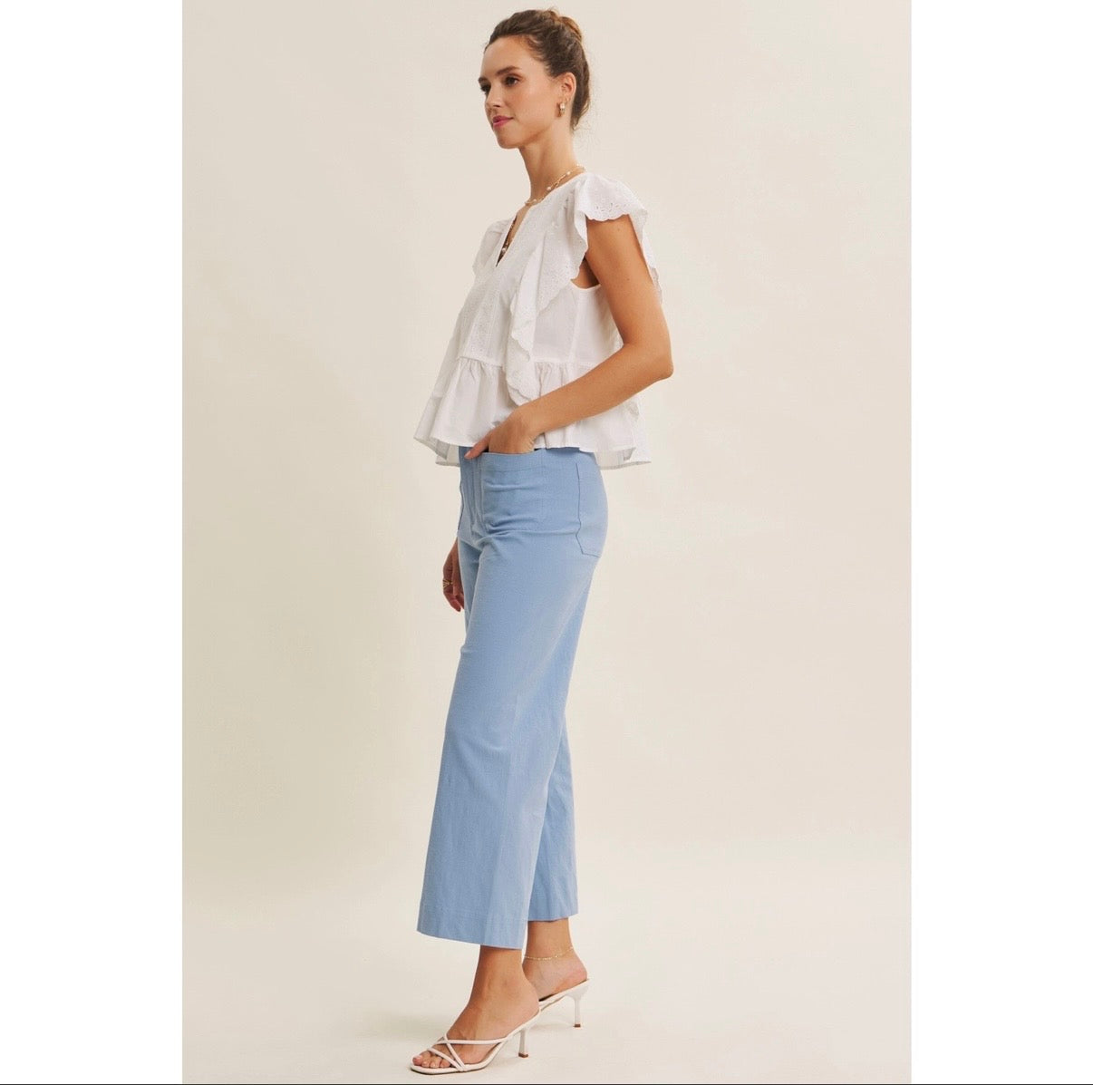 Eyelet Ruffled Cotton Poplin Blouse