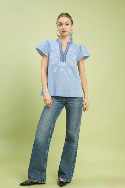 Abstract Split Neck Top