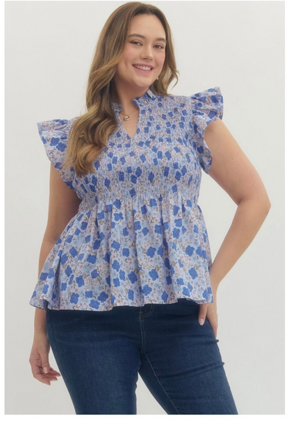 Floral Print Flutter Sleeve Top Curvy
