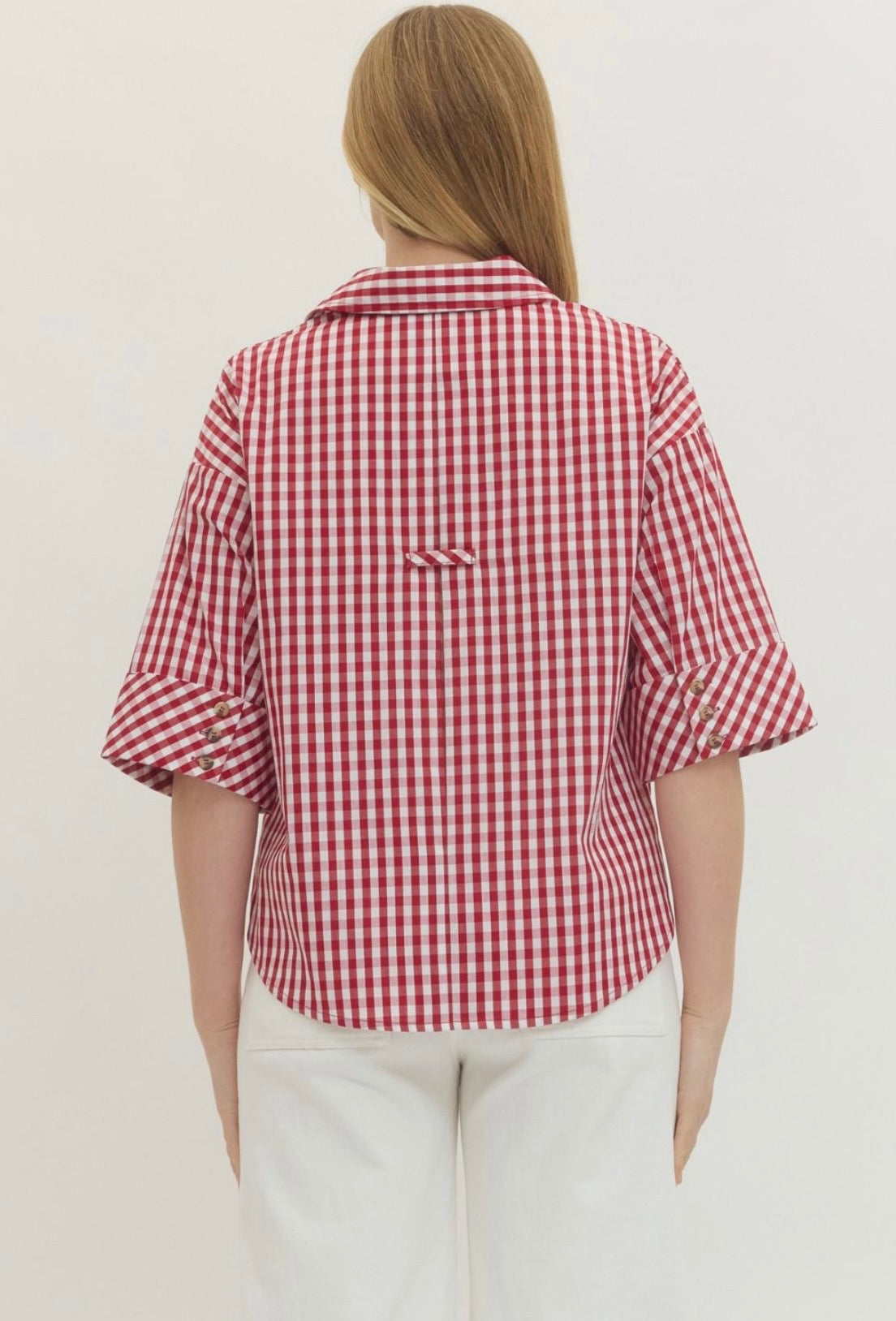 Gingham Print Collar Top Curvy