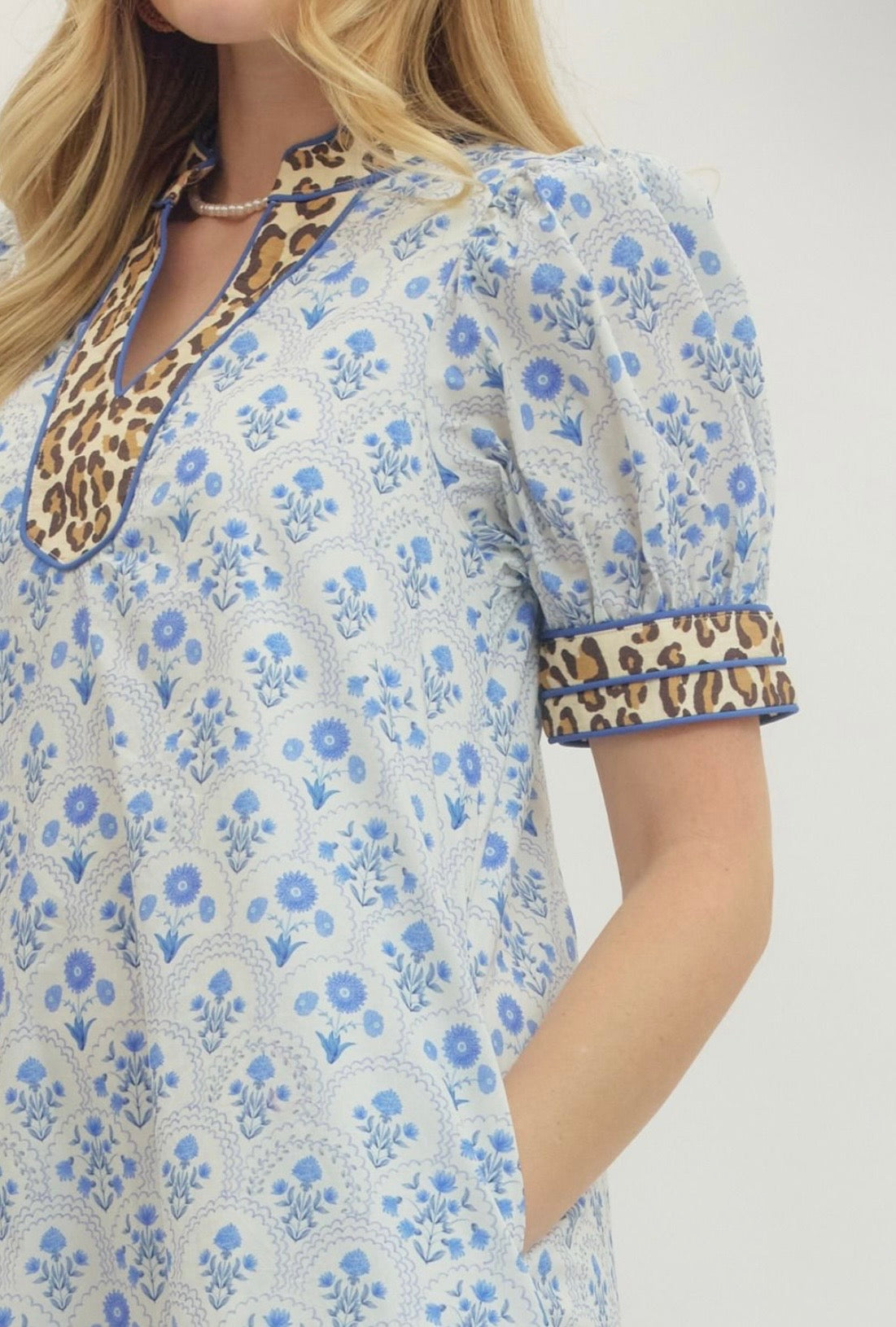 Cheetah Trim Mini Dress