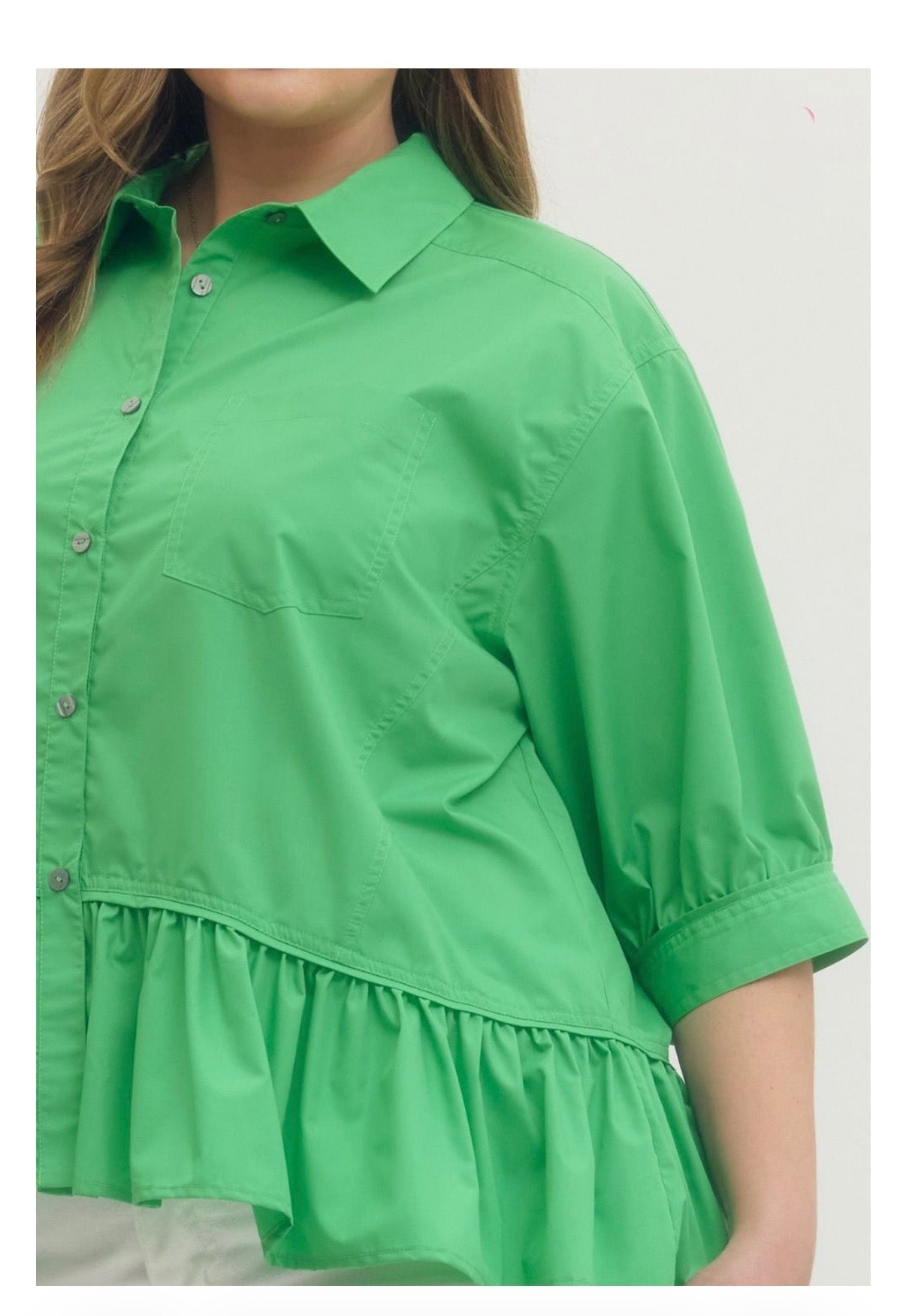 Solid Button-Down Top Curvy