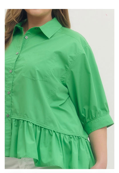 Solid Button-Down Top Curvy