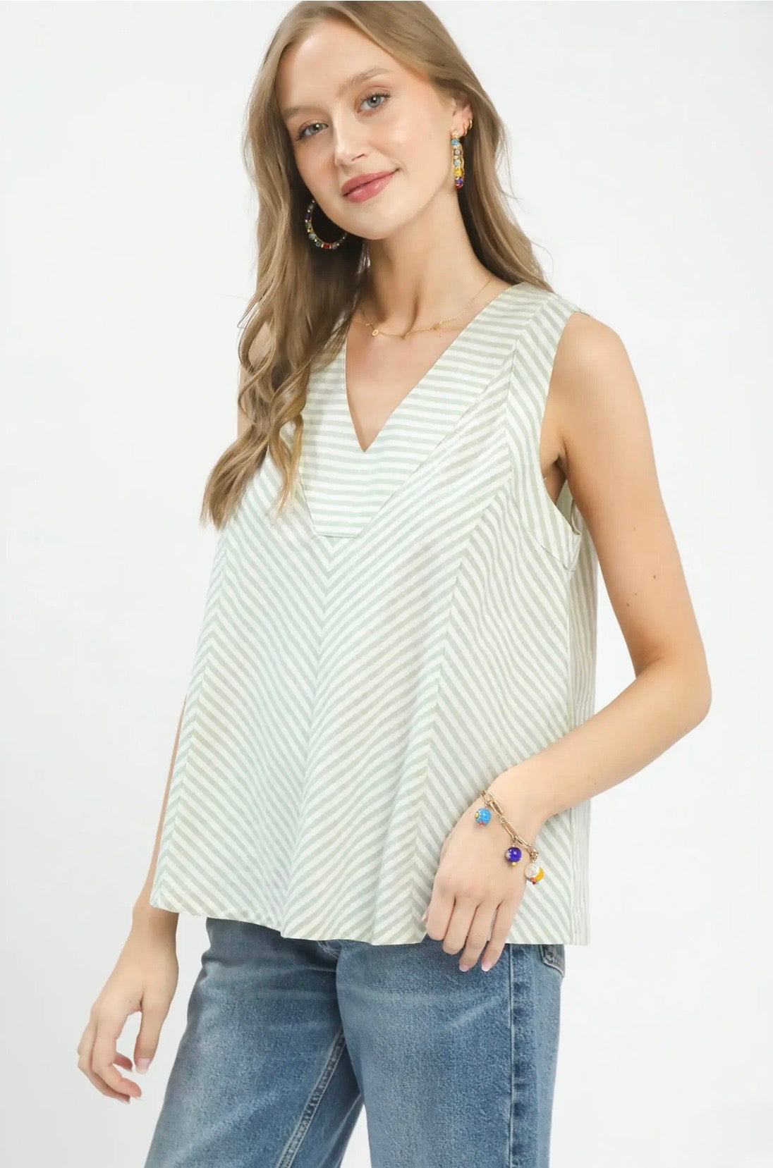 Mixed Stripe V-Neck Top