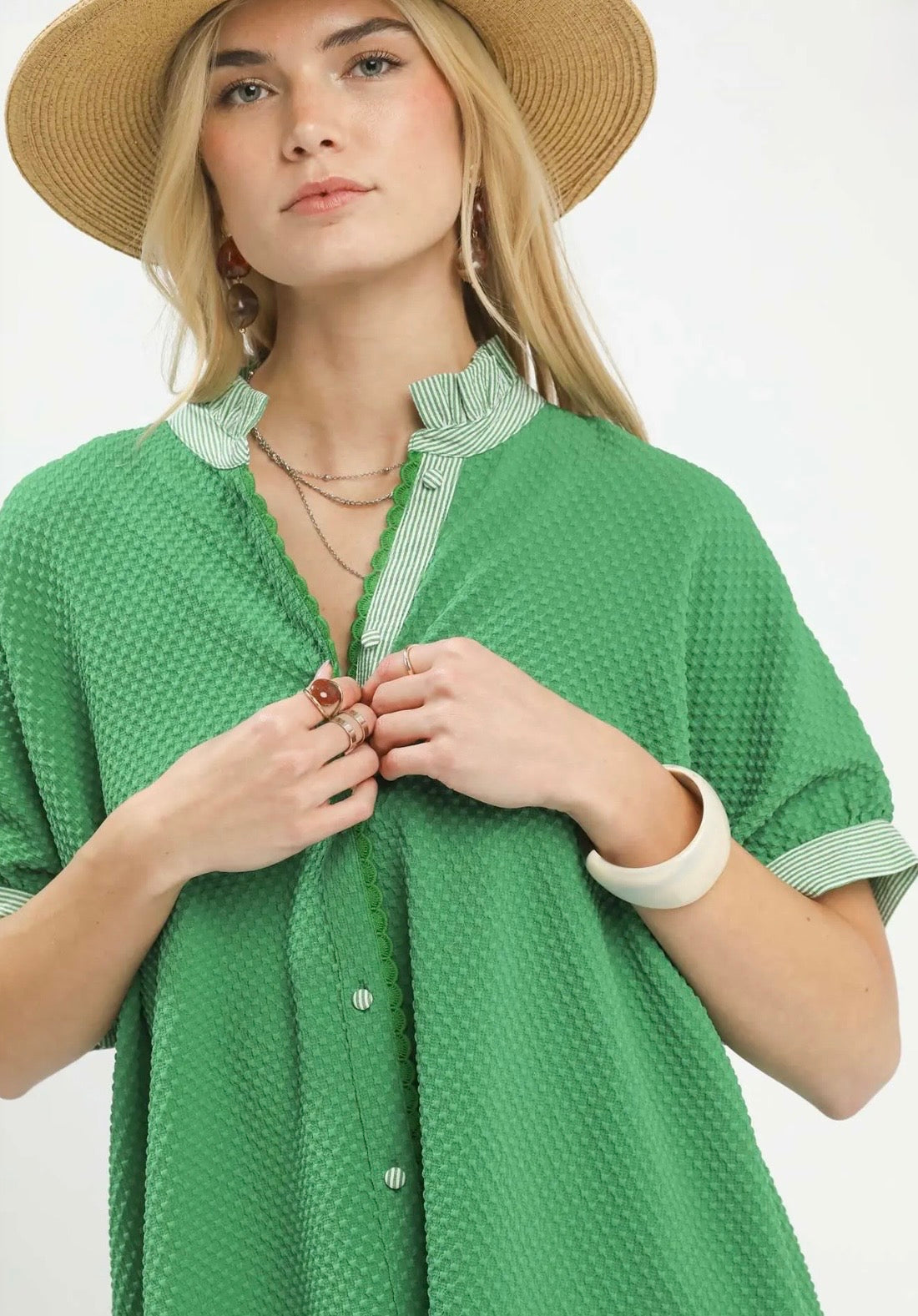 Textured Jacquard Button-Down Top
