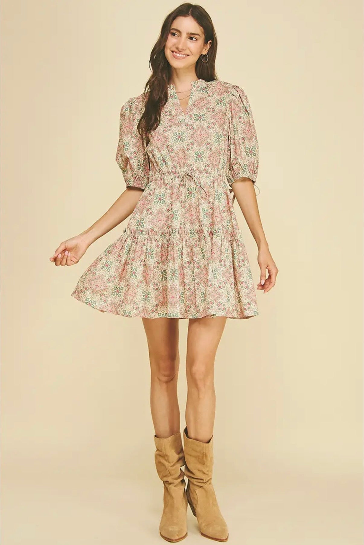 Boho Floral Print Mini Dress