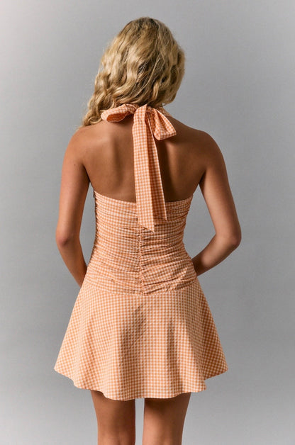Halter Neck Gingham Mini Dress