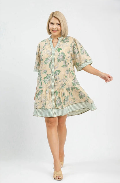 Botanical Print V-Neck Dress Curvy