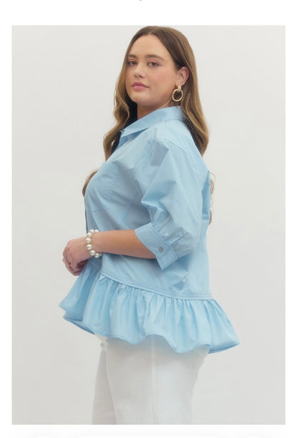 Solid Button-Down Top Curvy